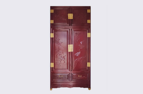 张掖高端中式家居装修深红色纯实木衣柜