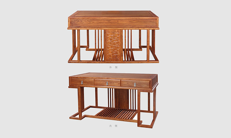 张掖 别墅中式家居书房装修实木书桌效果图