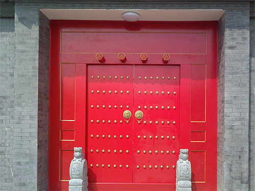 张掖中国传统四合院系列朱红色中式木制大门木作